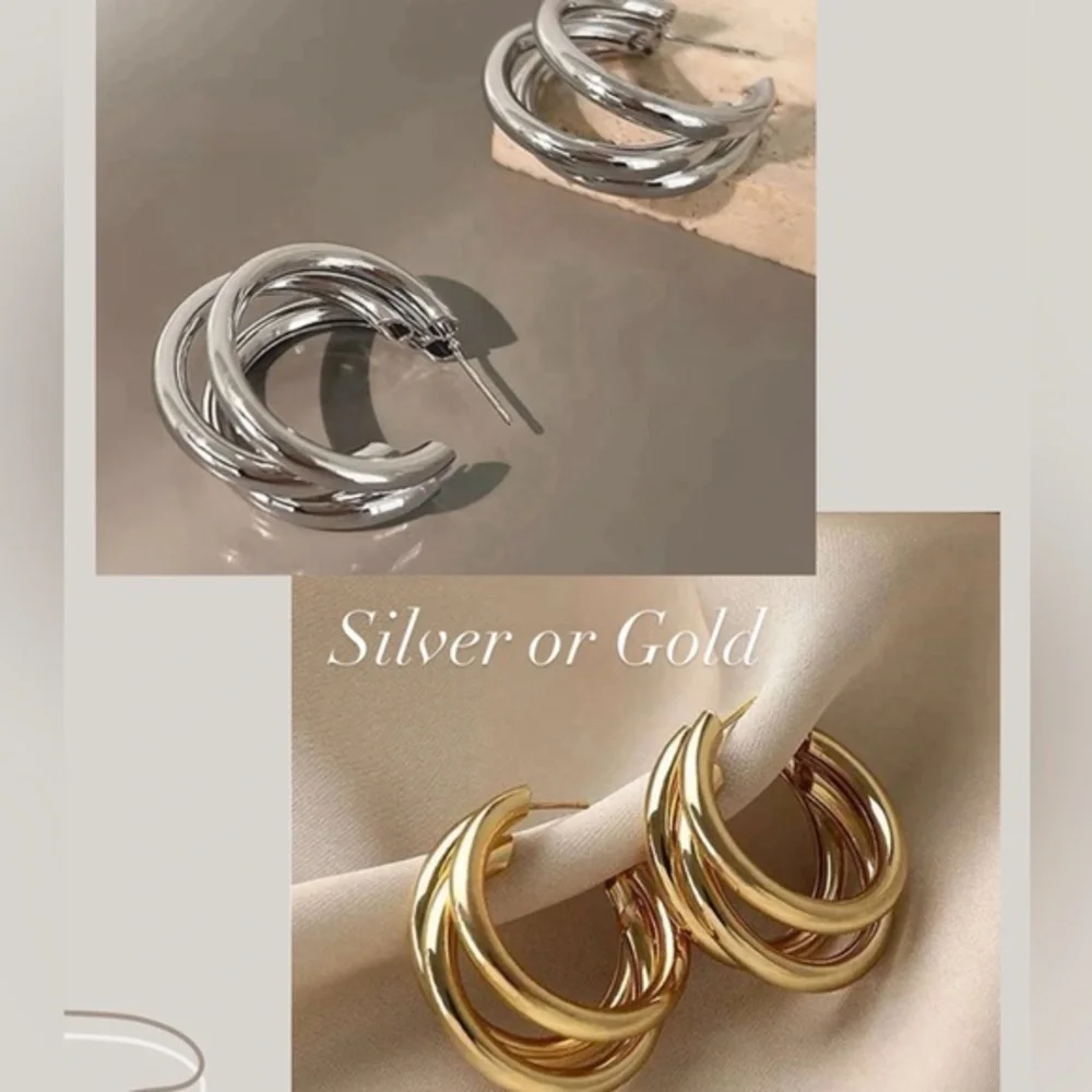 Chunky Gold Hoop Earrings | Bold Statement Hoops (Gold or Silver) - Picture 2 of 15